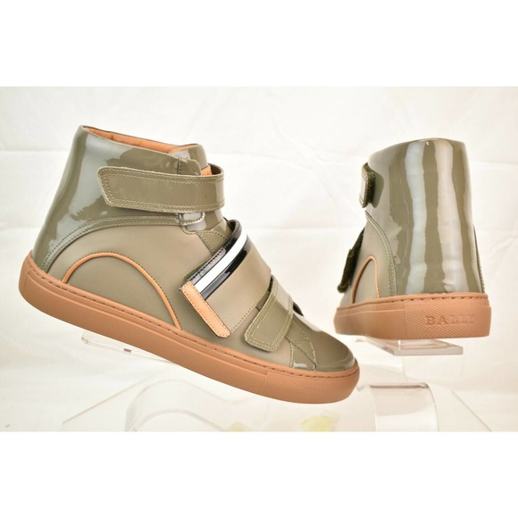 NIB BALLY HERICK SNUFF PATENT LEATHER HI TOP STRIPE LOGO SNEAKERS 9 US 42